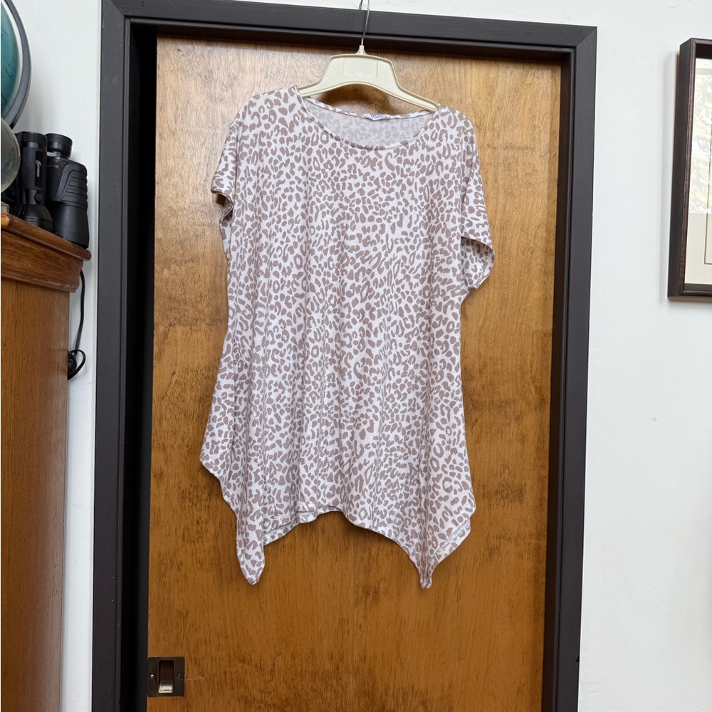 First Love Beige Leopard Print Short Sleeve Tunic